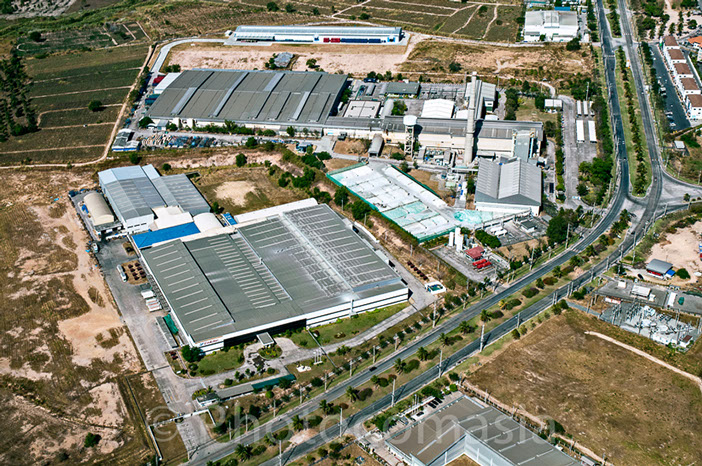 Aerial view, factory in Industrial estimate Thailand