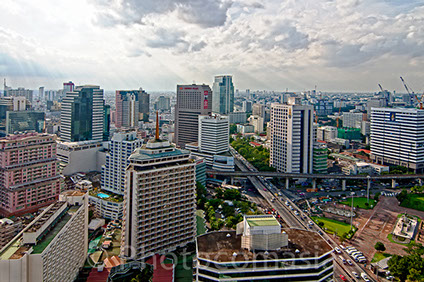 Aerial photo of Bankok skyline to see Dusithani hotel
