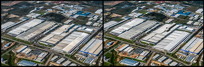 Factory in Amata City Industry estate, Thailand before and after retouching
